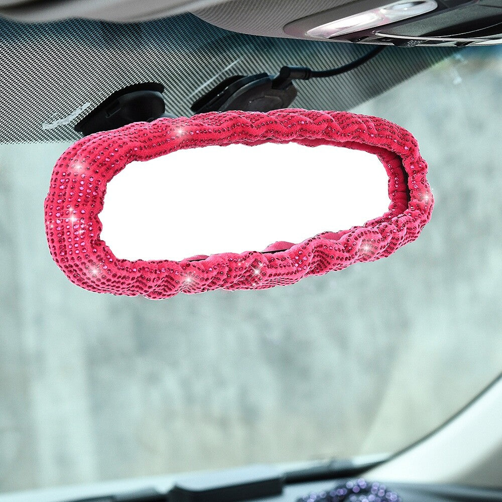 Bling Rearview Mirror Cover Shiny Pink Elastic Plush Auto Rear View Mirror Cover