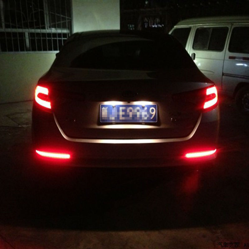 2 Pcs Car Red Lens LED Rear Bumper Reflectors Brake Fog Warning Light Taillight