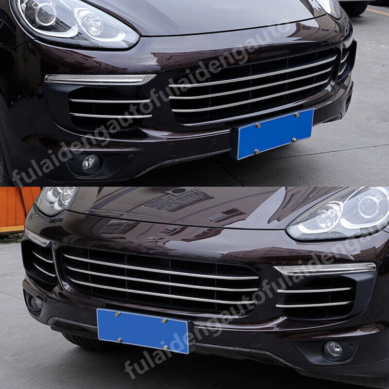 7x for Porsche for Cayenne 2015-17 Chrome Steel Front Grilles Grill Cover Strip Trim