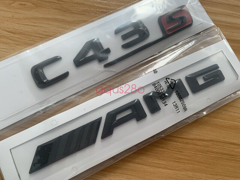 Sleek Black C43 S + AMG Letter Trunk Embl Badge Sticker for Mercedes-Benz C43