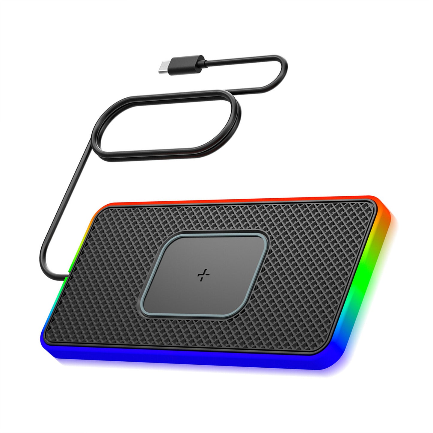 15W Type-c Car Wireless Charger With RGB Silicone Non Slip Pad Charging Station