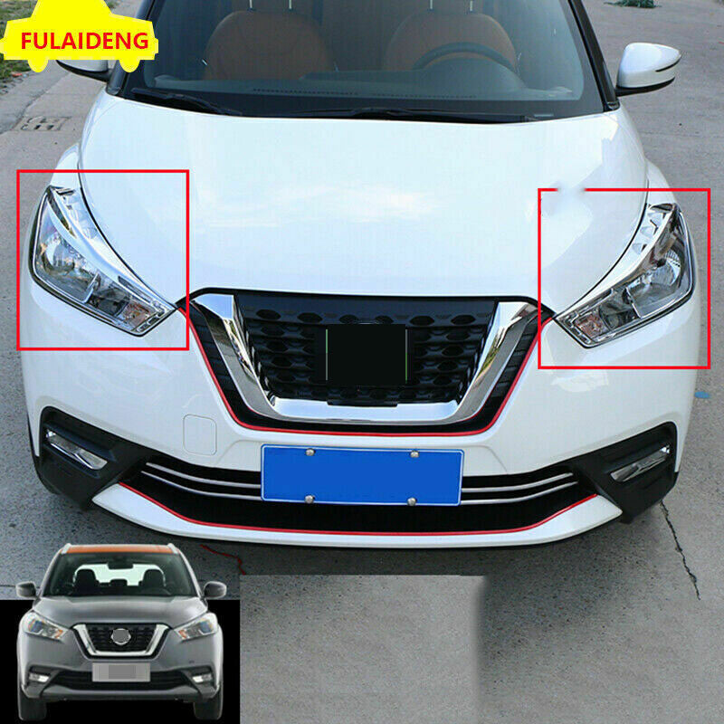 2x for Nissan Kicks 2017-20 ABS Chrome Front Head Light Molding Cover Trim Frame