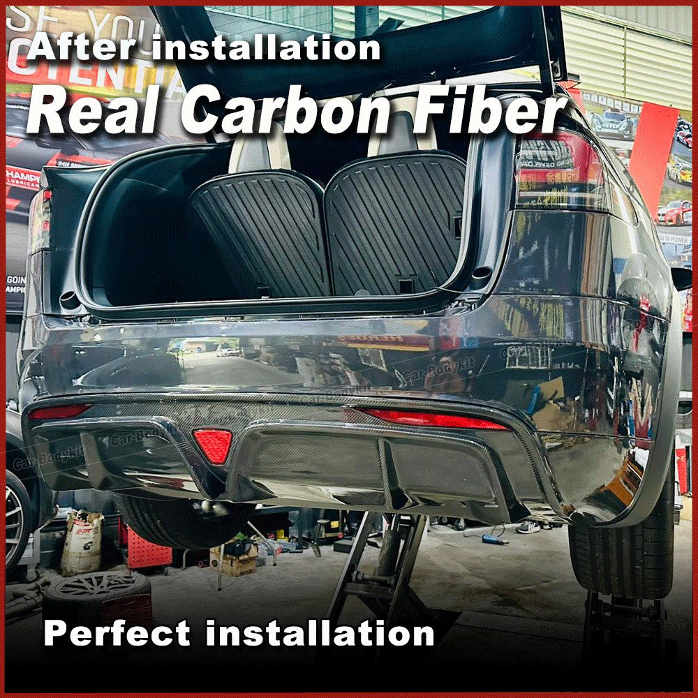 for Tesla Model X Plaid 2022-2024 REAL CARBON Rear Bumper Diffuser Lip W/Light