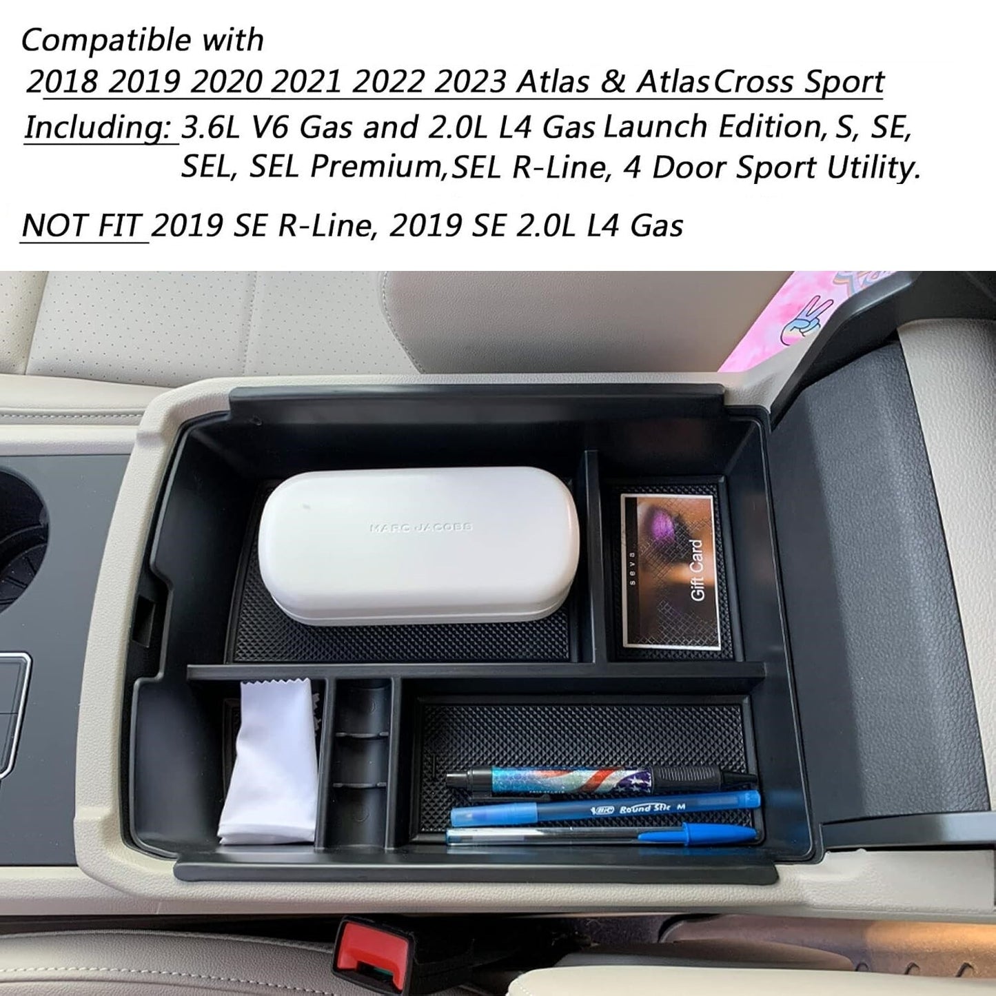 For 2018-2023 for VW Atlas Center Console Organizer Armrest Storage Box Accessories Q