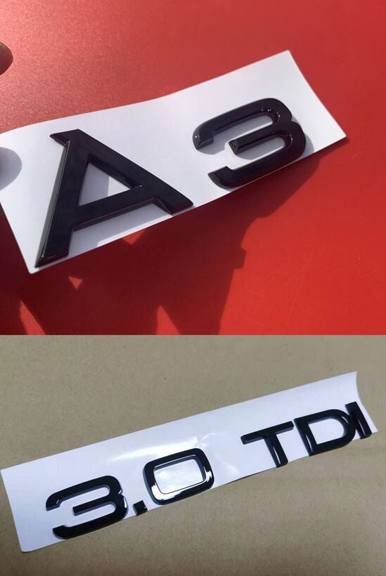 Rear Badge Boot Badge Sticker with Glossy Black Lettering for Audi A3 3.0 TDI