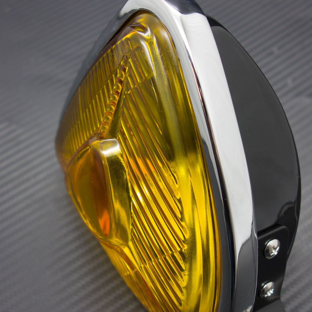 Motorcycle Black Triangle Headlight Lamp Flat Back for Honda for Suzuki Custom Q