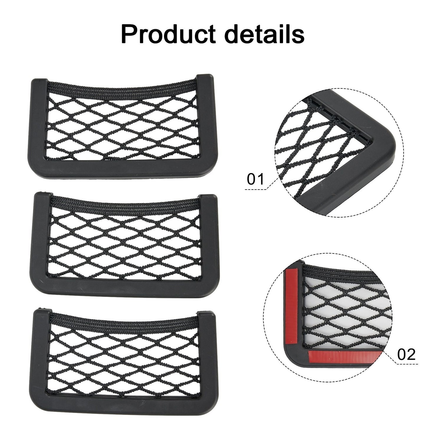 3-Piece Car for Seat Side/Rear Storage Mesh Pockets, Phone Holder Pockets, Storage Bags (New Product)