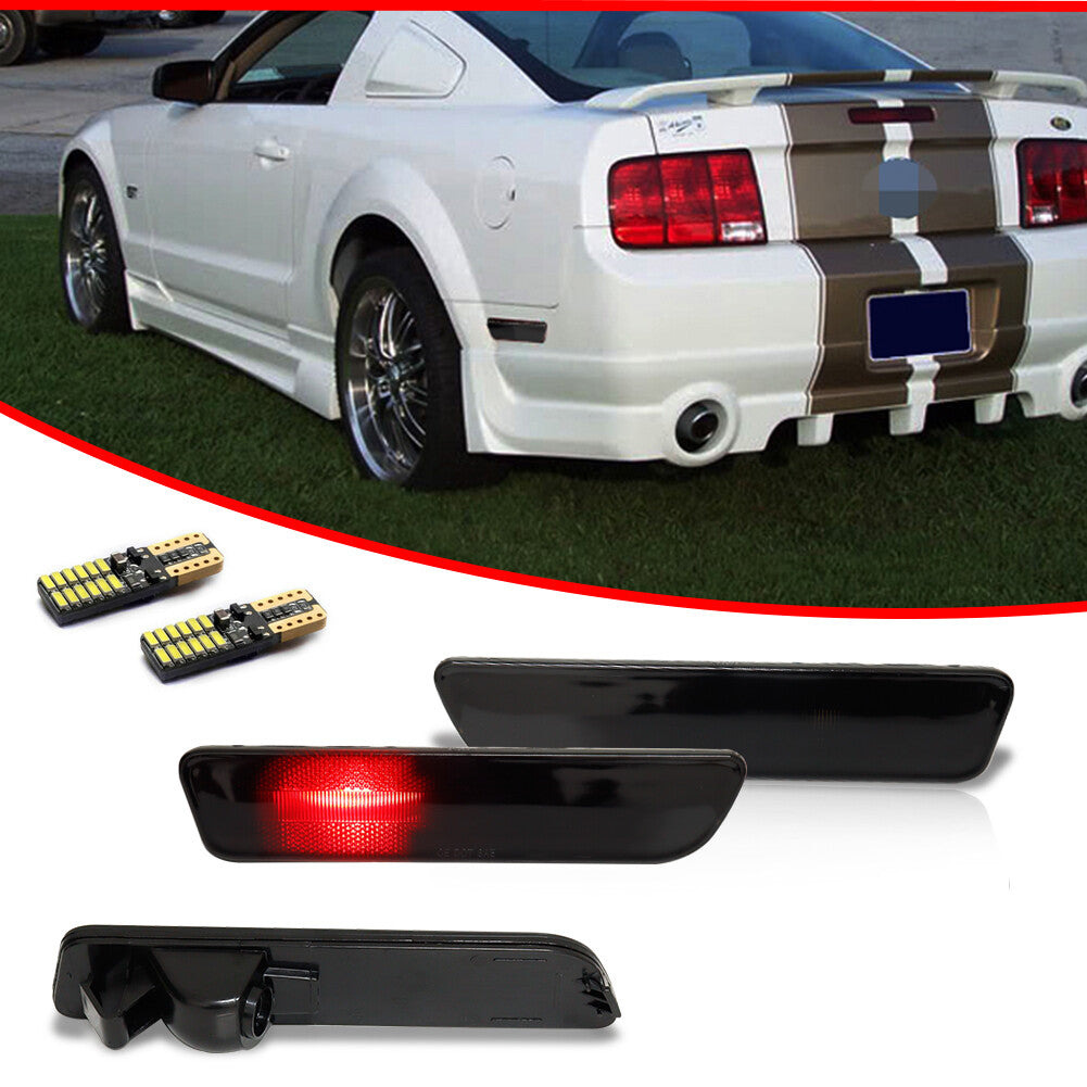 For 2005 - 2009 for Mustang Red LED Rear Bumper Side Marker Lights Smoke Lens - v