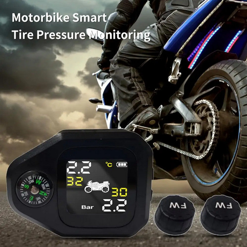 Motorcycle TPMS Tire Tyre Pressure External Sensor Monitoring System W/Compass Q