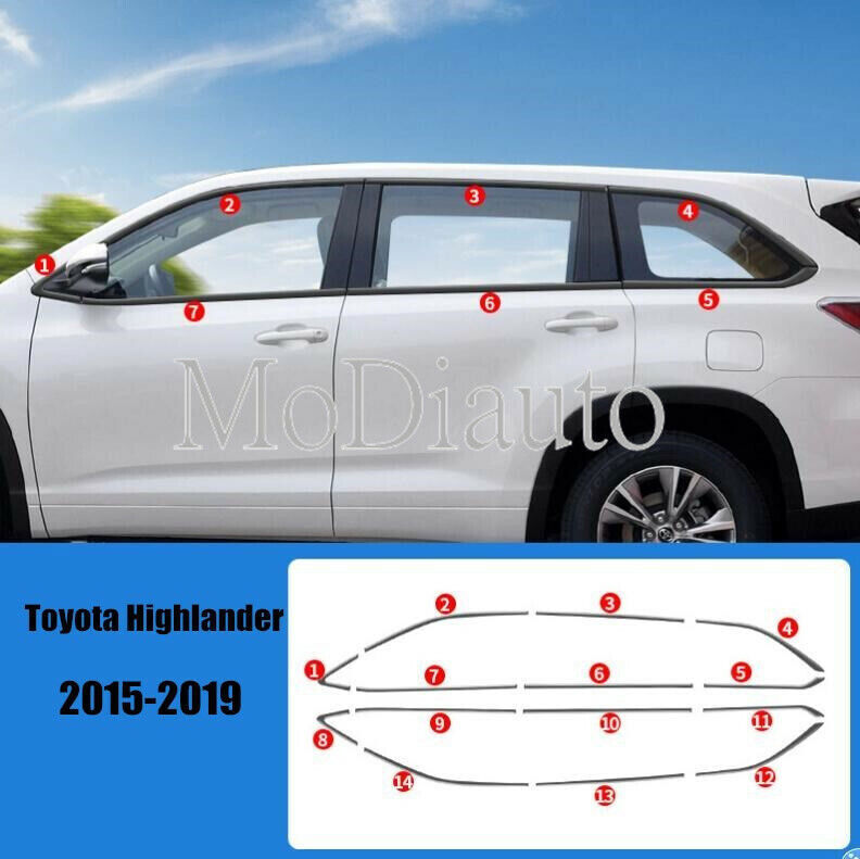 2015-2019 for Toyota Highlander Black S.Steel Side Window Frame Strip Trim Cover