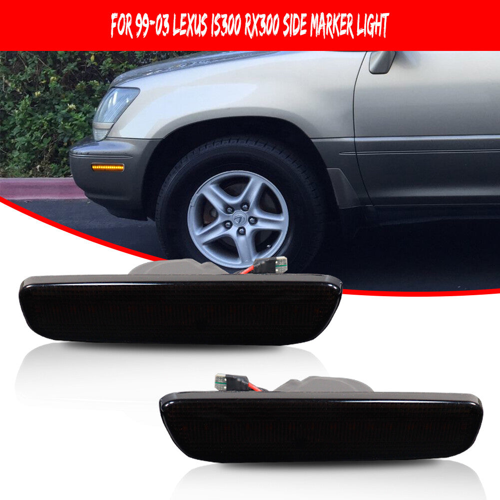 2 Pack Smoked Black Lens Amber LED Front Side Marker Lights for 1999-03 for Lexus RX300 - v