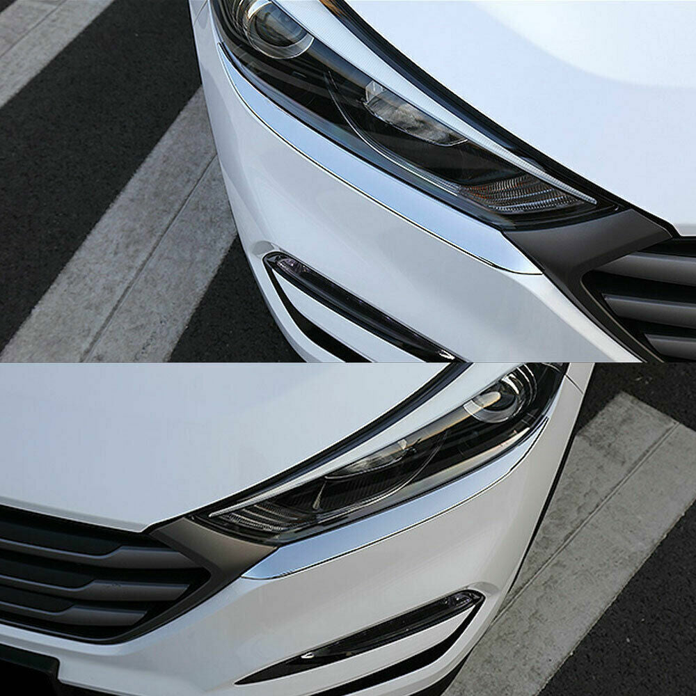 Front Headlight Lamp Eyelid Cover Trim Strip Chrome for Hyundai for Tucson 2016-2018