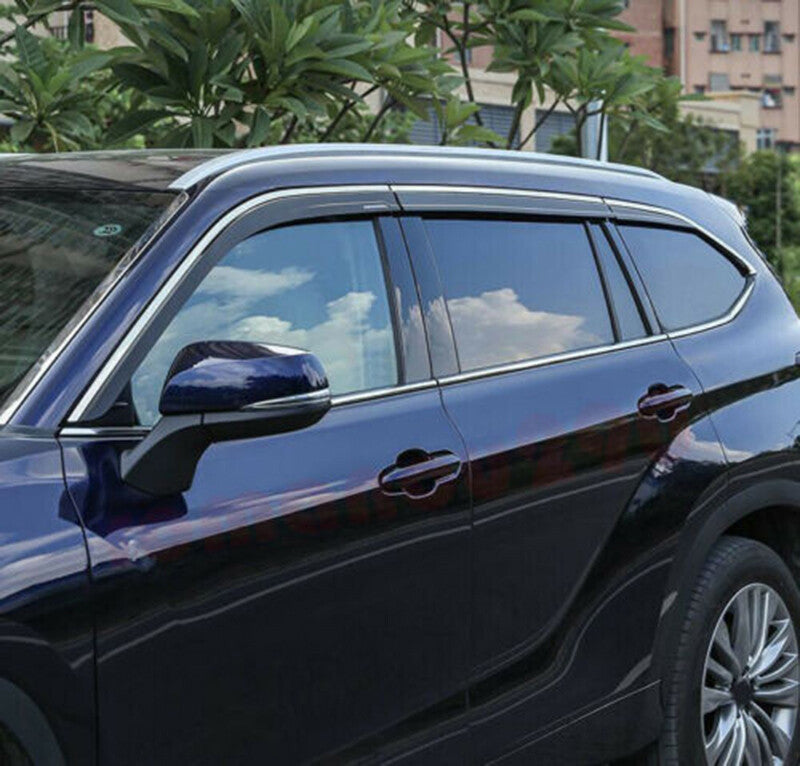 for Toyota Highlander 20-23 Black+Chrome Window Visor Vent Shades Sun Rain Guard