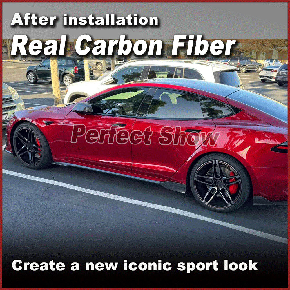 for Tesla for Model S Plaid 2021-2023 Real Carbon Side Skirt Extension Lip Splitters