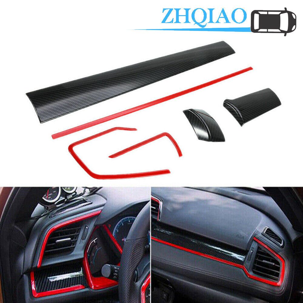6pcs Red ABS Console Center Dashboard Cover Trim Fits for Honda for Civic 2016-2018