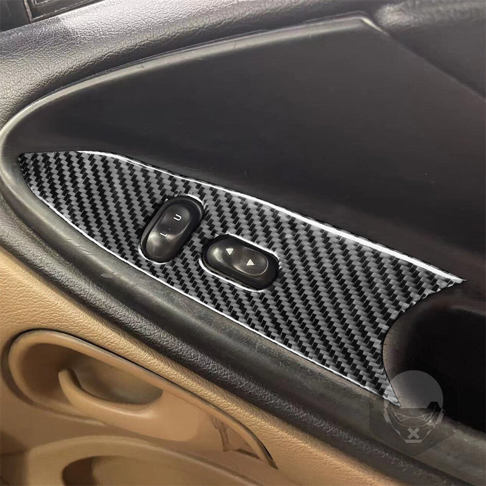 Carbon Fiber Window Lift Switch Button Panel Trim Fit for Ford for Mustang 1996-2003