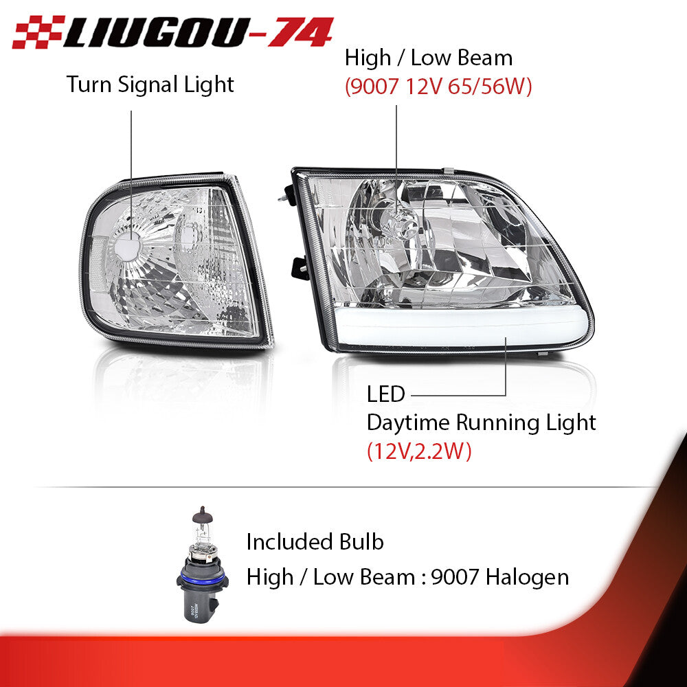 Fits 1997 - 2004 Expedition 2 Piece LED DRL Headlights and Corner Lights for CHRome - v
