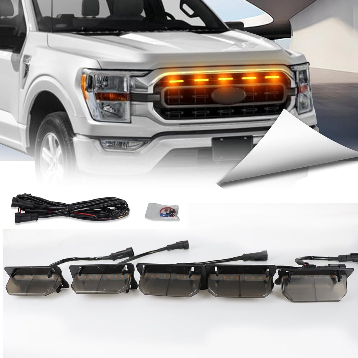5PCS Amber For 2021-2023 for ford F150 XL/XLT/XLT Sport Cab LED Front Grille Lights