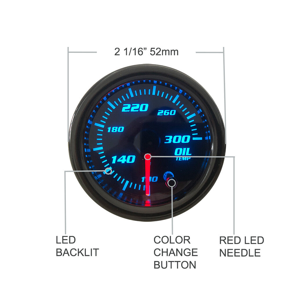 7 Color 2 52mm Oil Temp Gauge Oil Temperature Meter100-300¨H W/ Sensor 1/8 NPT