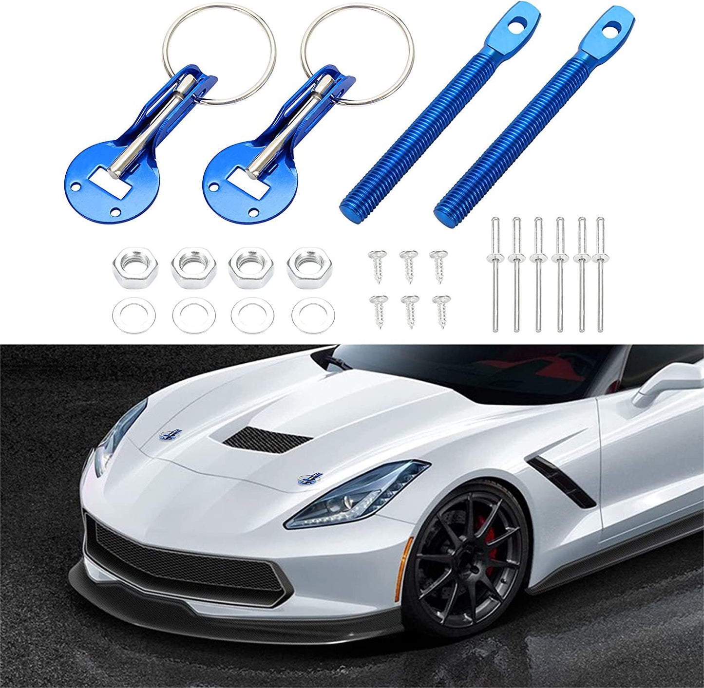 New Universal Alloy Car Mount Bonnet Range Hood Pin Lock Latch Kit - Motorsport