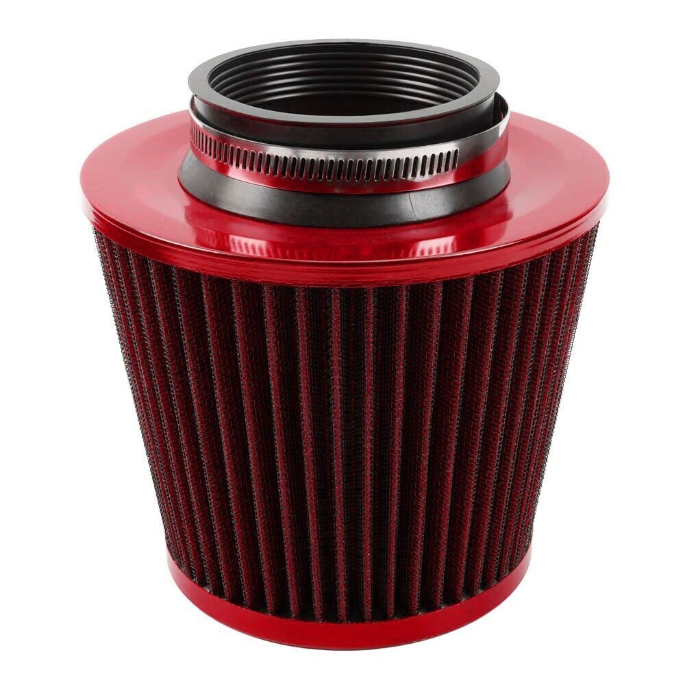 3 76mm High Flow Inlet Cold Air Intake Cone Replacement Dry Air Filter Red Q