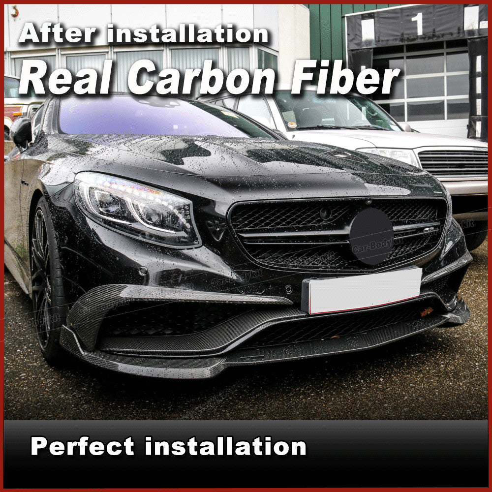 for Benz C217 S500 S550 Coupe 14-17 REAL CARBON Front Bumper Splitters Lip Fins