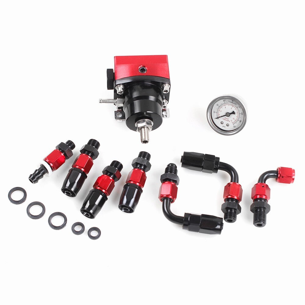 Racing Adjustable Fuel Pressure Regulator Kit Oil 0-100psi Gauge AN-6 Fitting Q