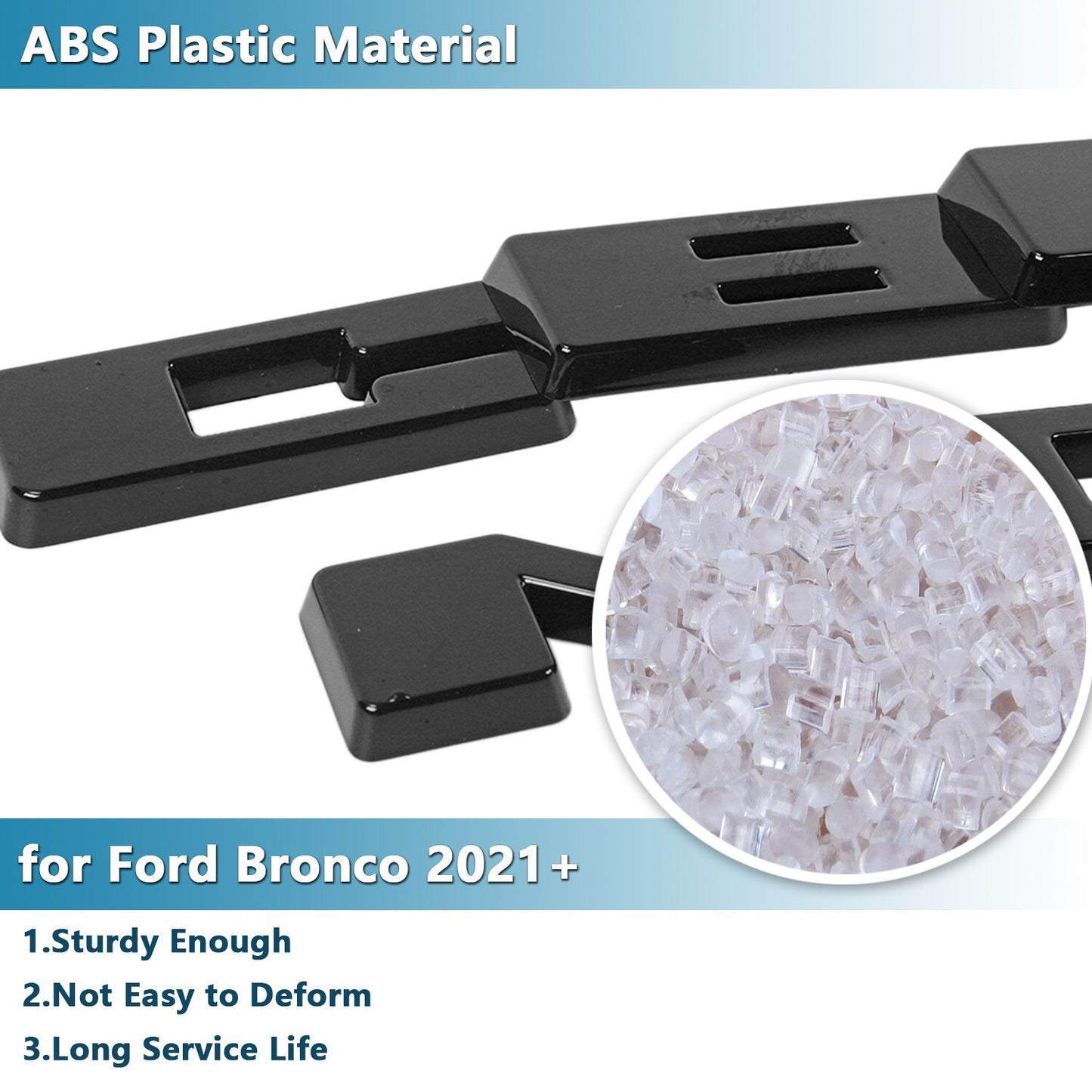 Black ABS Grille Emblem Letter Overlay Decal Cover Trim for Ford Bronco 2021+