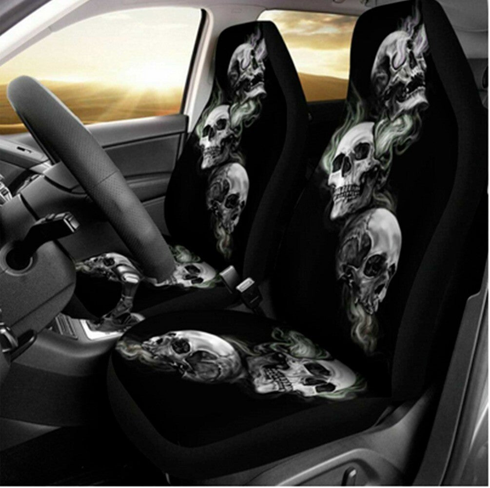 2x Car Front Bucket for Seat Cover 3D Skull Printing for Seat Cushions Polyester Fiber. n