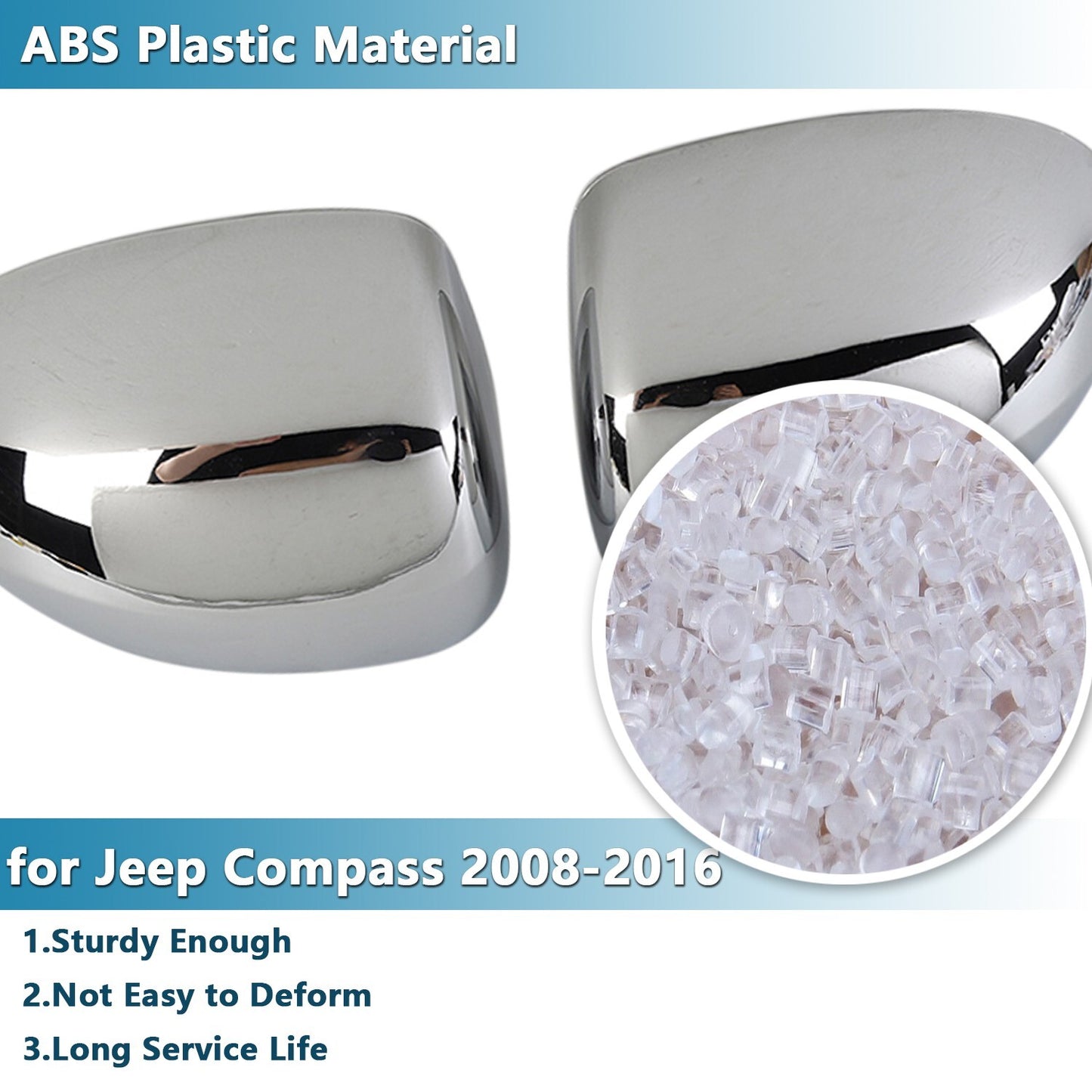 Chrome ABS Side Rearview Mirror Cover Shell Trim Cap for Jeep Compass 2008-2016