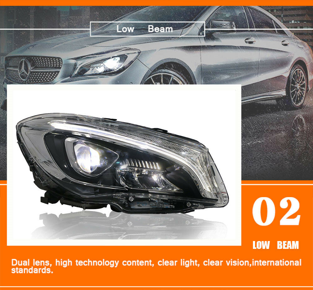 for Benz CLA W117 Headlights LED Lens Beam Projector Full LED DRL 2014-2019