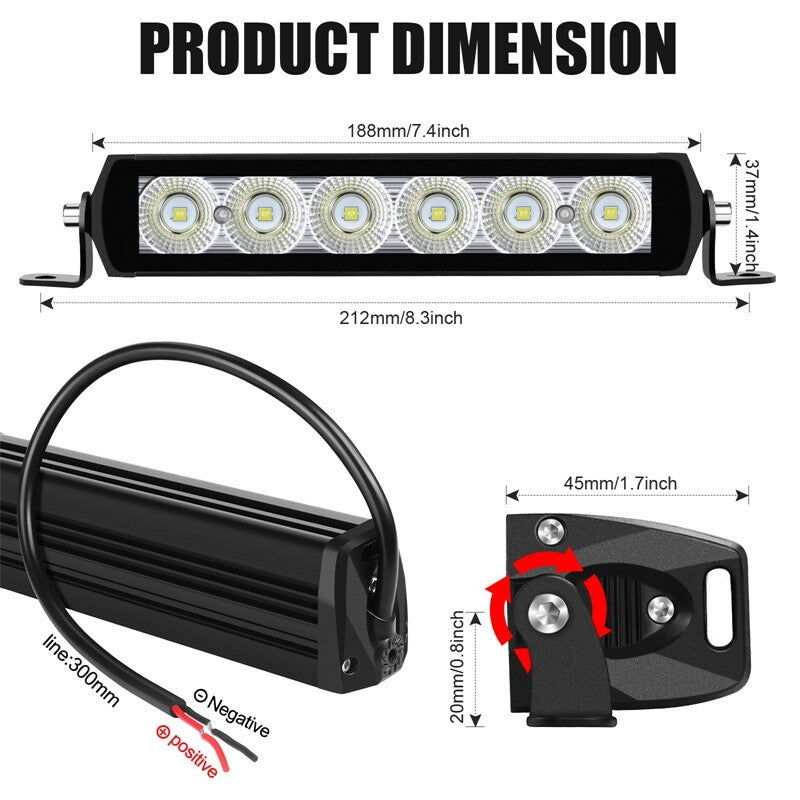 2X 7 Slim LED Work Light Bar Single Row Flood Offroad Driving ATV SUV Truck