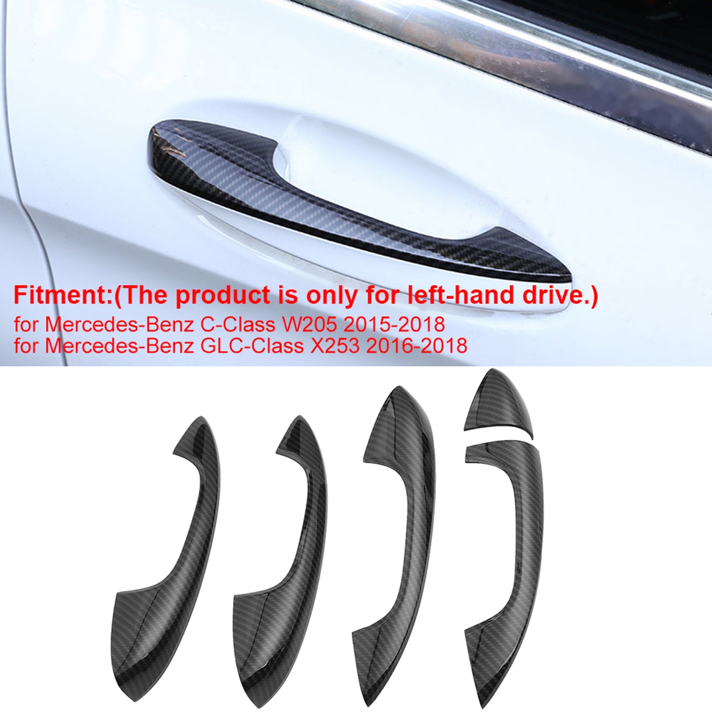 Hot Car Auto Carbon Fiber Style Door Handle Cover Trim for Benz C Class W205 GLC