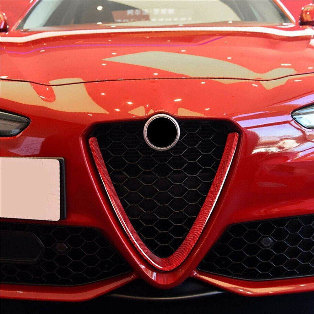 Red Carbon Fiber Front Grille Grill V Shape Trim for Alfa Romeo Giulia 2017-2022