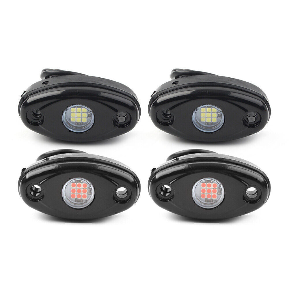2PCS Red+White 9W 9-30V LED Rock Light for Jeep Pickup Under Body Trail Rig Lamp