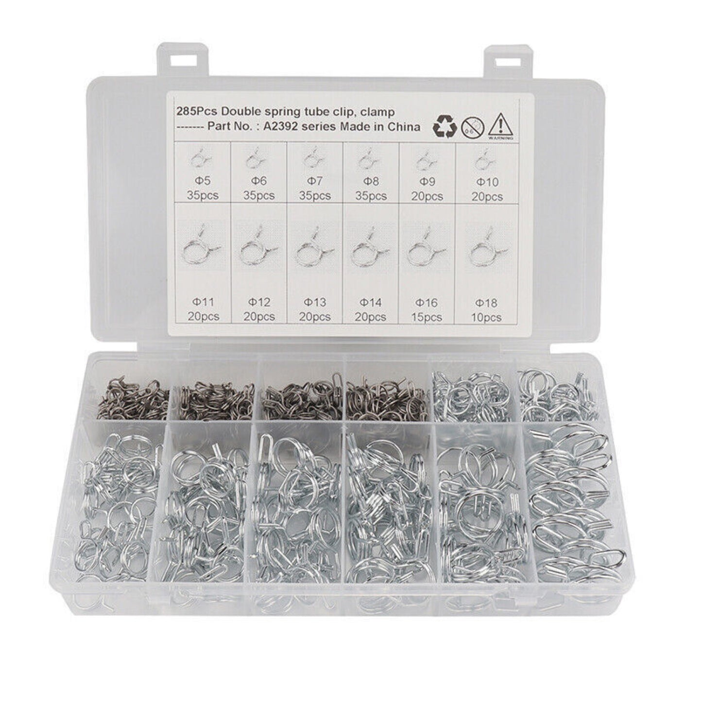 285PCS 12 Sizes Stainless Double Wire Fuel Line Hose Tube Clamp Spring Clips
