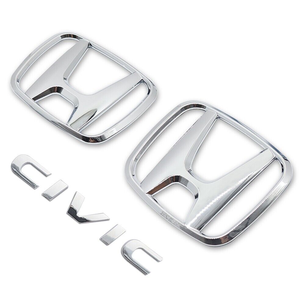 3-Pack Silver Embroidered Badges for H+CIVIC FC FK 2015-2021 Reinforced Stickers