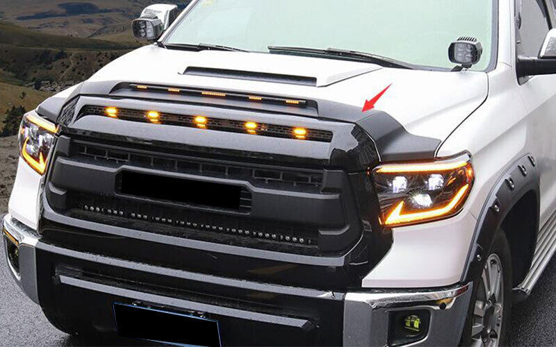 Front Engine Hood Sandstone Strip 3pcs 2014-2018 Glossy Black for Toyota Tundra