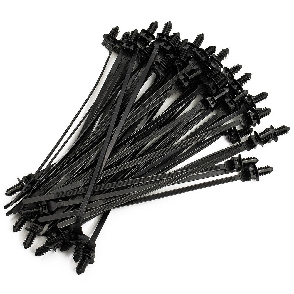 50 Black Nylon Push Clip Wire Tie Zipper Strap Automotive Conduit Cable Fastener Set