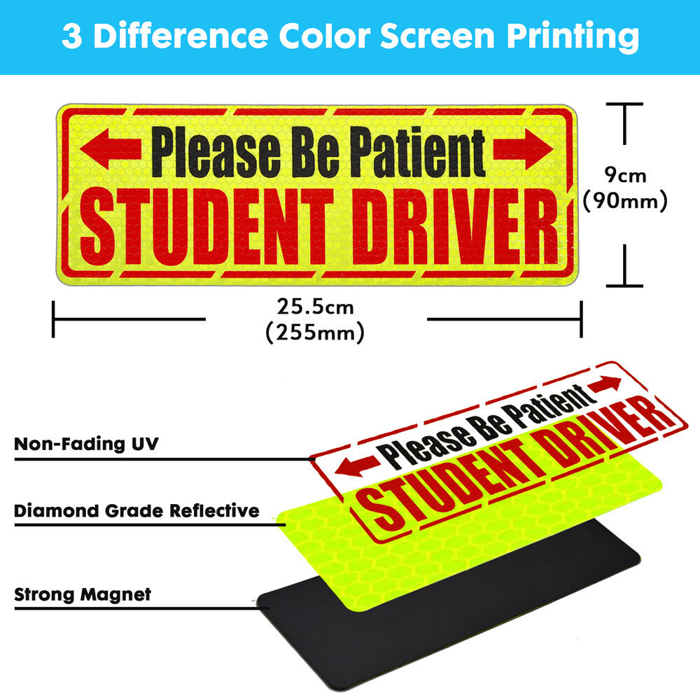 3-Pack High-Reflectivity Magnetic Car Safety Warning Signs for Students and Drivers (Portable) n