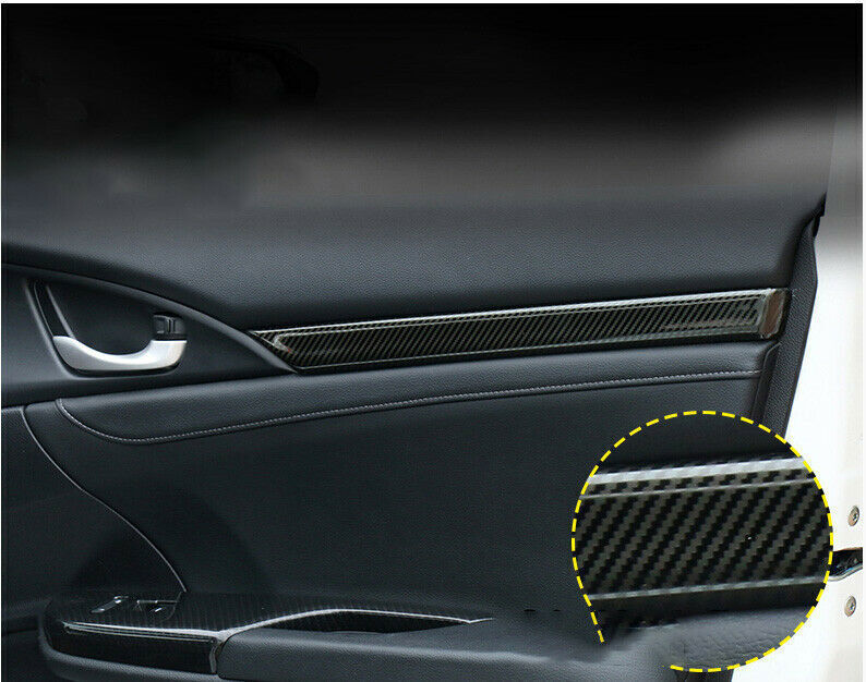 Inner Door Panel Cover Trim 4X for Honda for Civic 10TH 2016-2021 Steel Carbon Fiber