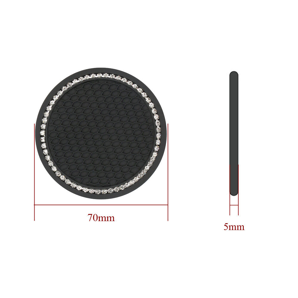2PCS Bling Car Cup Holder Coaster Rhinestone Soft Rubber Pad Round Insert Drink