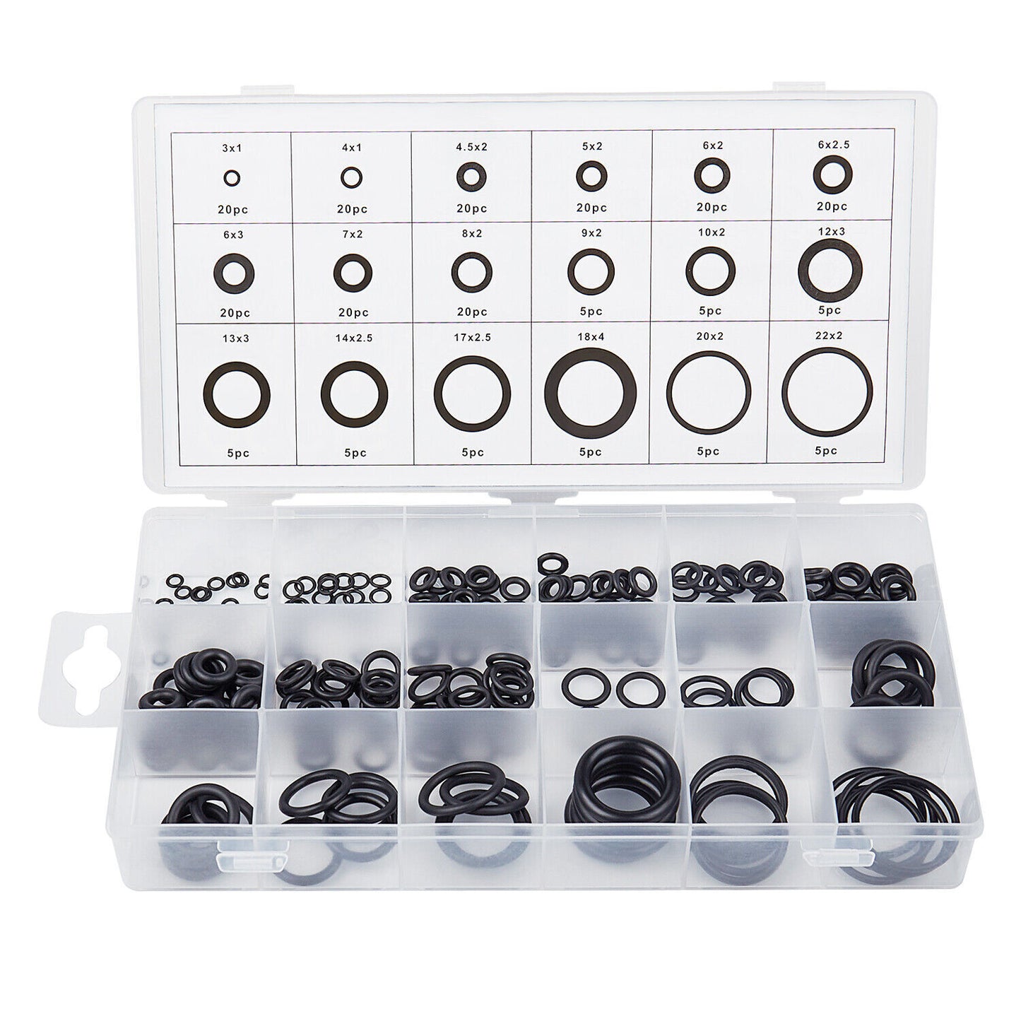 225pcs Silicone Rubber O-Ring Assortment Kit Metric Sealing Gasket Set Black Q