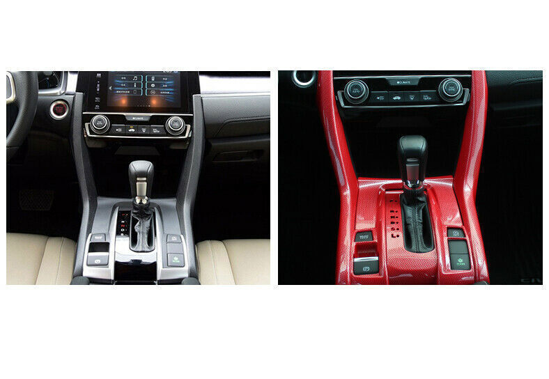 Gear Shift Both Side Cover Trim for Honda for Civic 10th 2016-2021 Red Carbon Fiber