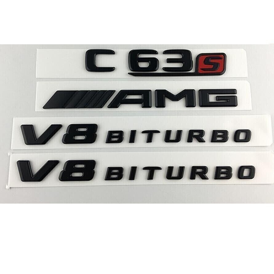 Black C63s AMG V8 BITURBO Trunk Fender Emblems Badges for W205
