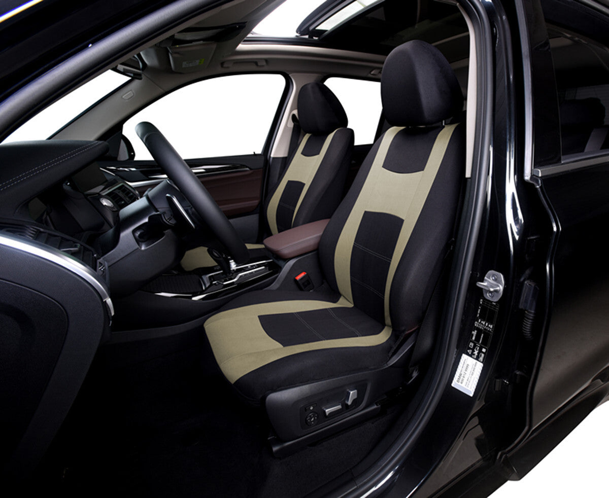 9PC 5-seater Car for Seat Covers Protectors Washable Full Set Front Rear Black/Beige