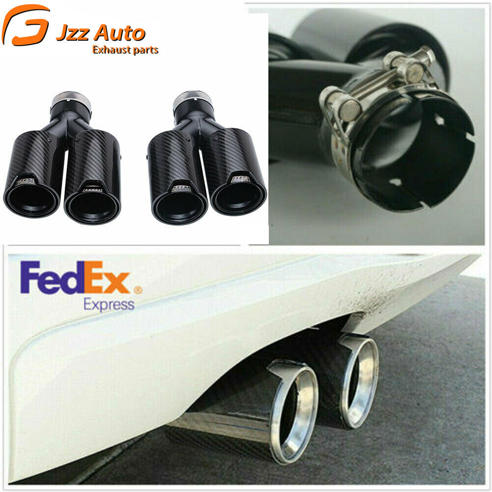 Pair 63mm ID 79mm OD Carbon Fiber Exhaust Pipe Dual End Tip for BMW Y Style New