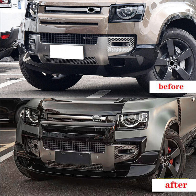 2X for Land Rover for Defender 20-25 Glossy Black Front Bumper Lip Splitter Fin Trim