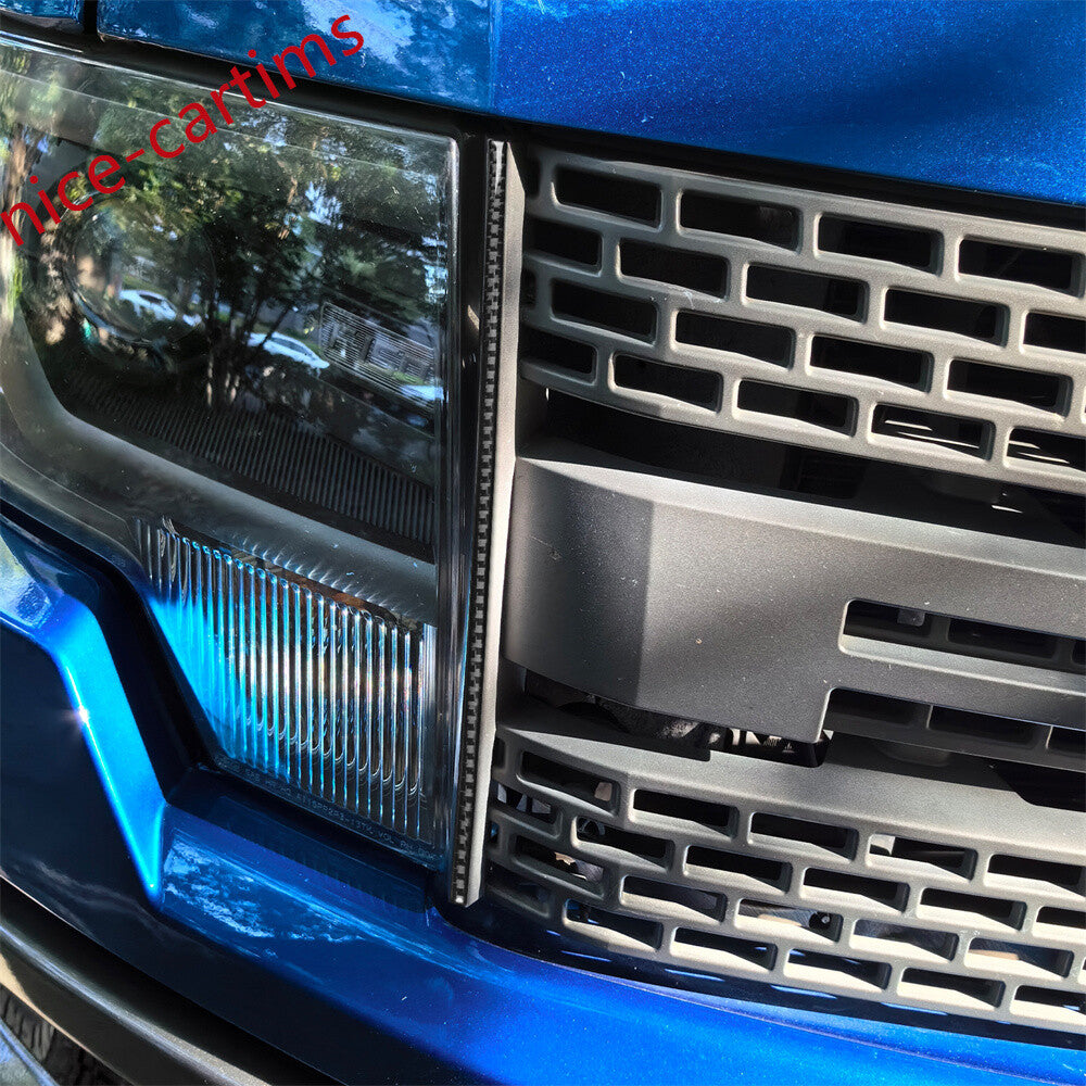 2¡ÁSoft Carbon Fiber Front Grille Side Strips Panel Cover for Ford F150 2009-2014