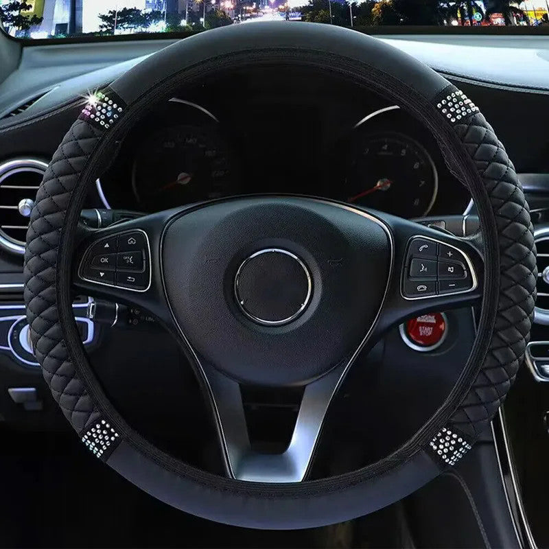15INCH PU leather Diamond-studded Car Steering Wheel Cover Without Inner Ring-